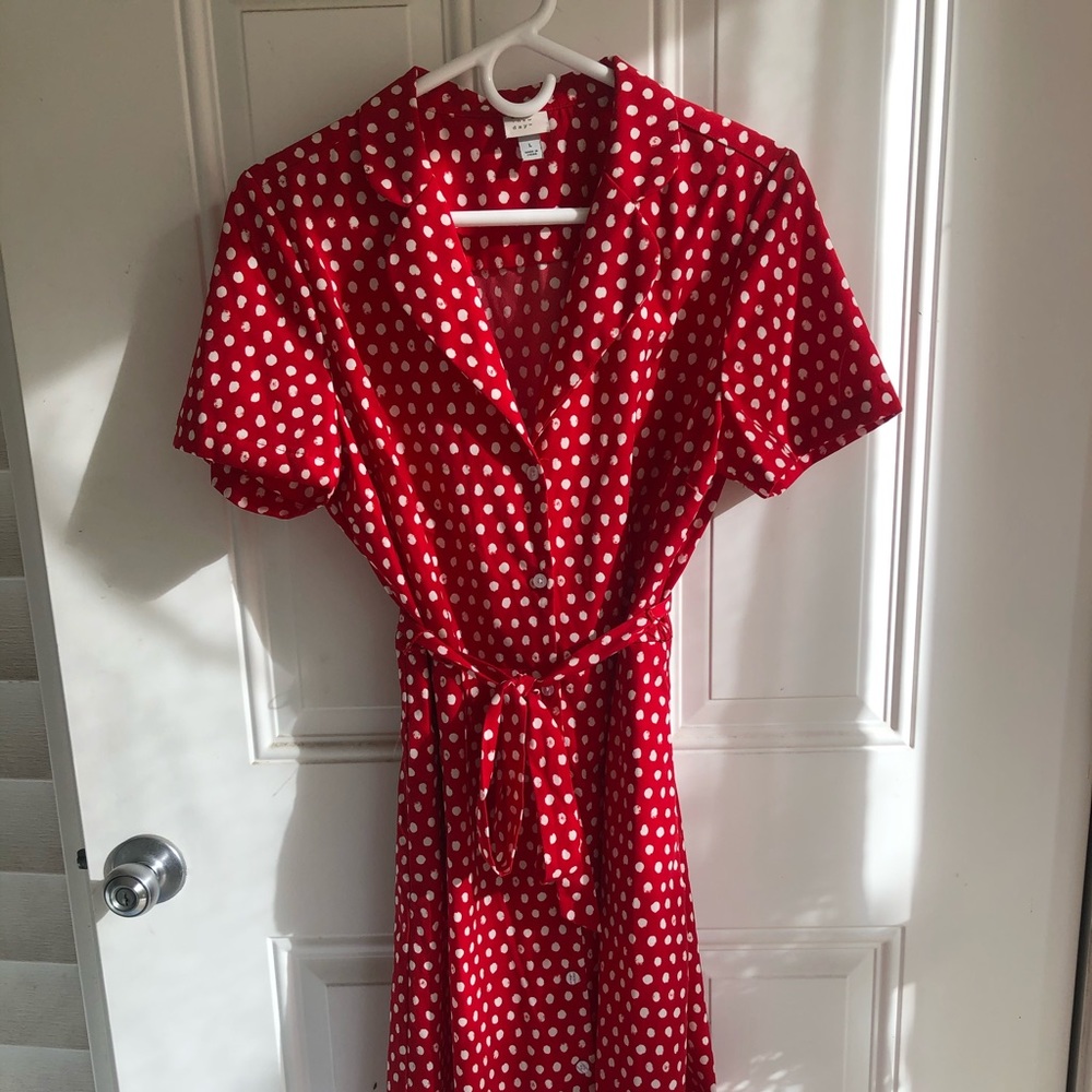 Red and white polka dot dress